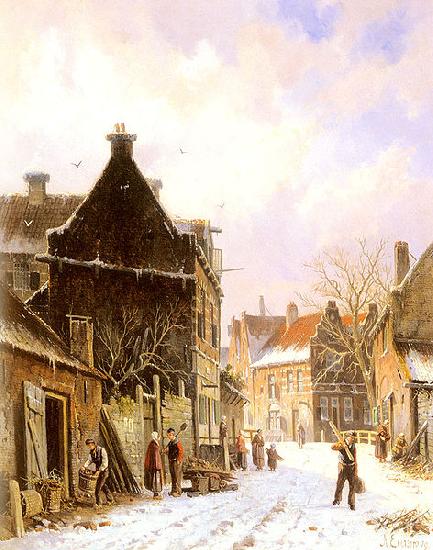 Adrianus Eversen A Village Street Scene in Winter oil painting image